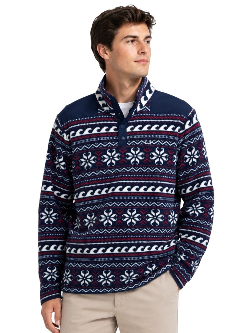 Vineyard Vines Men's Fair Isle Fleece Shep Shirt Pullover Snap Placket Size L